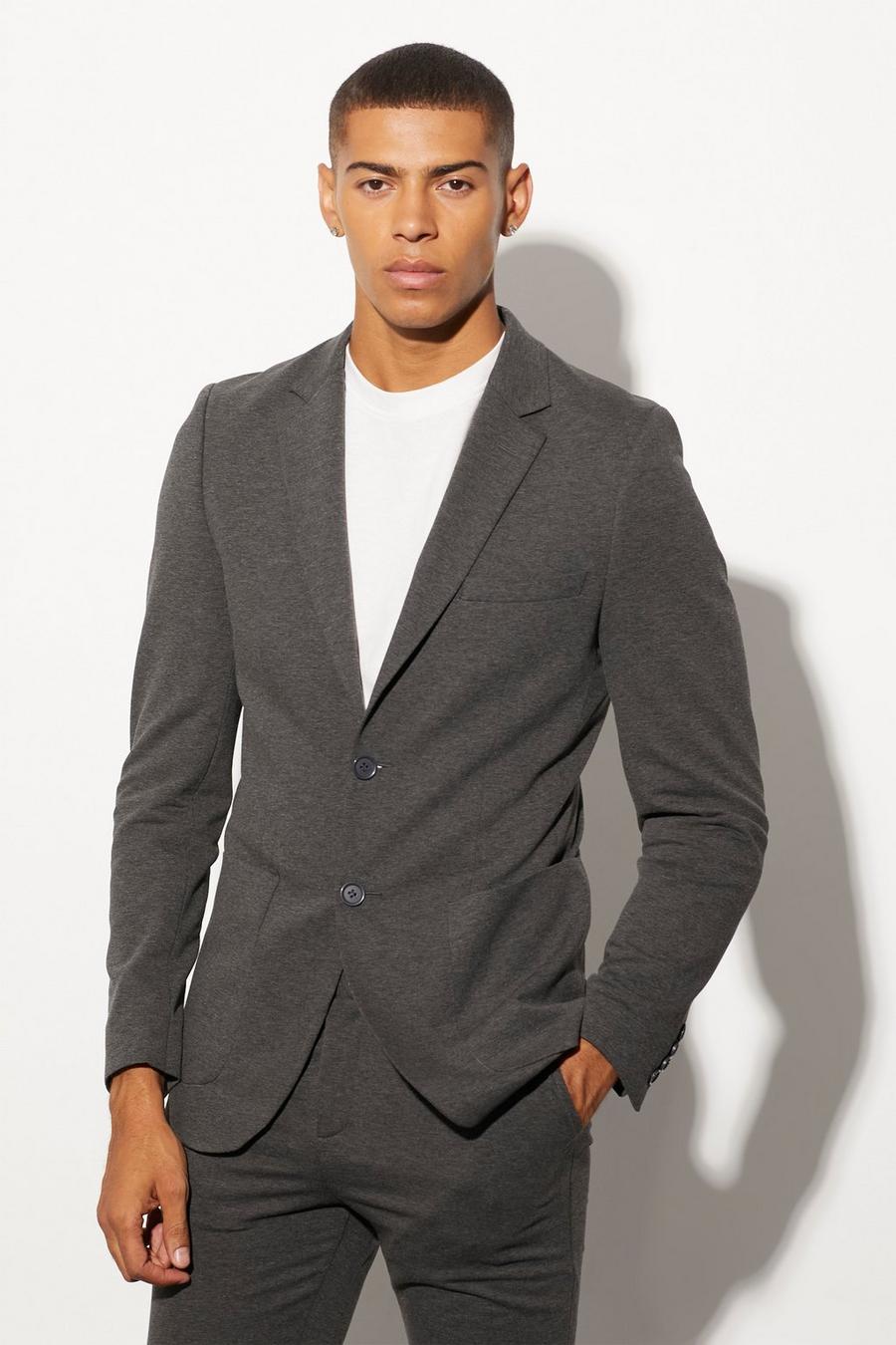 Grey Single Breasted Jersey Skinny Suit Jacket image number 1