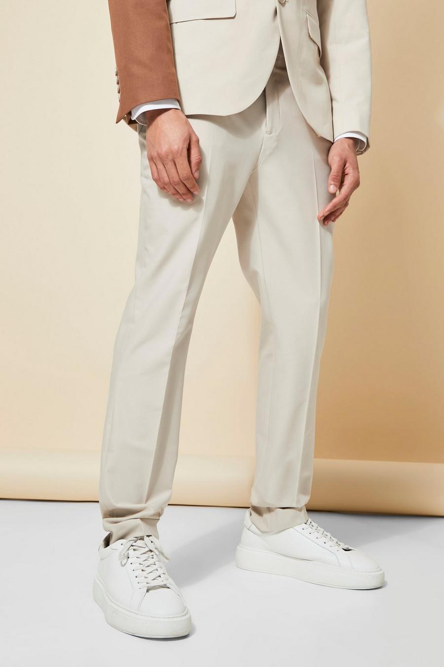 Beige Skinny Spliced Suit Trousers 