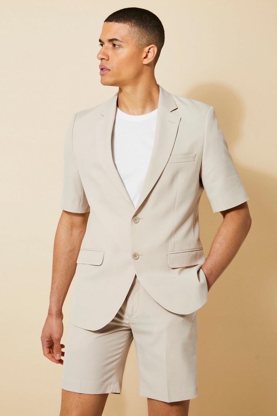 Beige Short Sleeve Slim Suit Jacket  image number 1