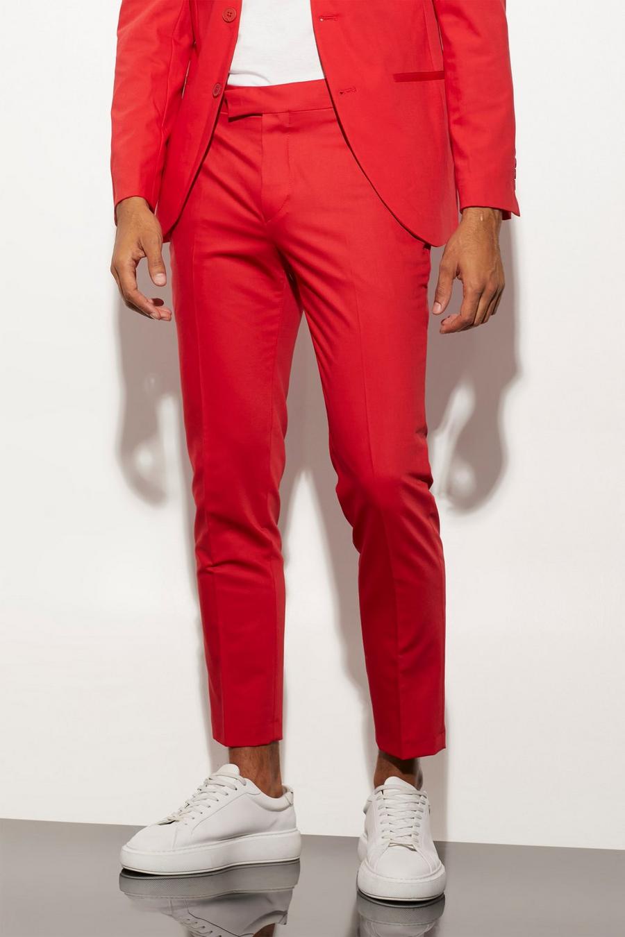 אדום red מכנסי חליפה קרופ 