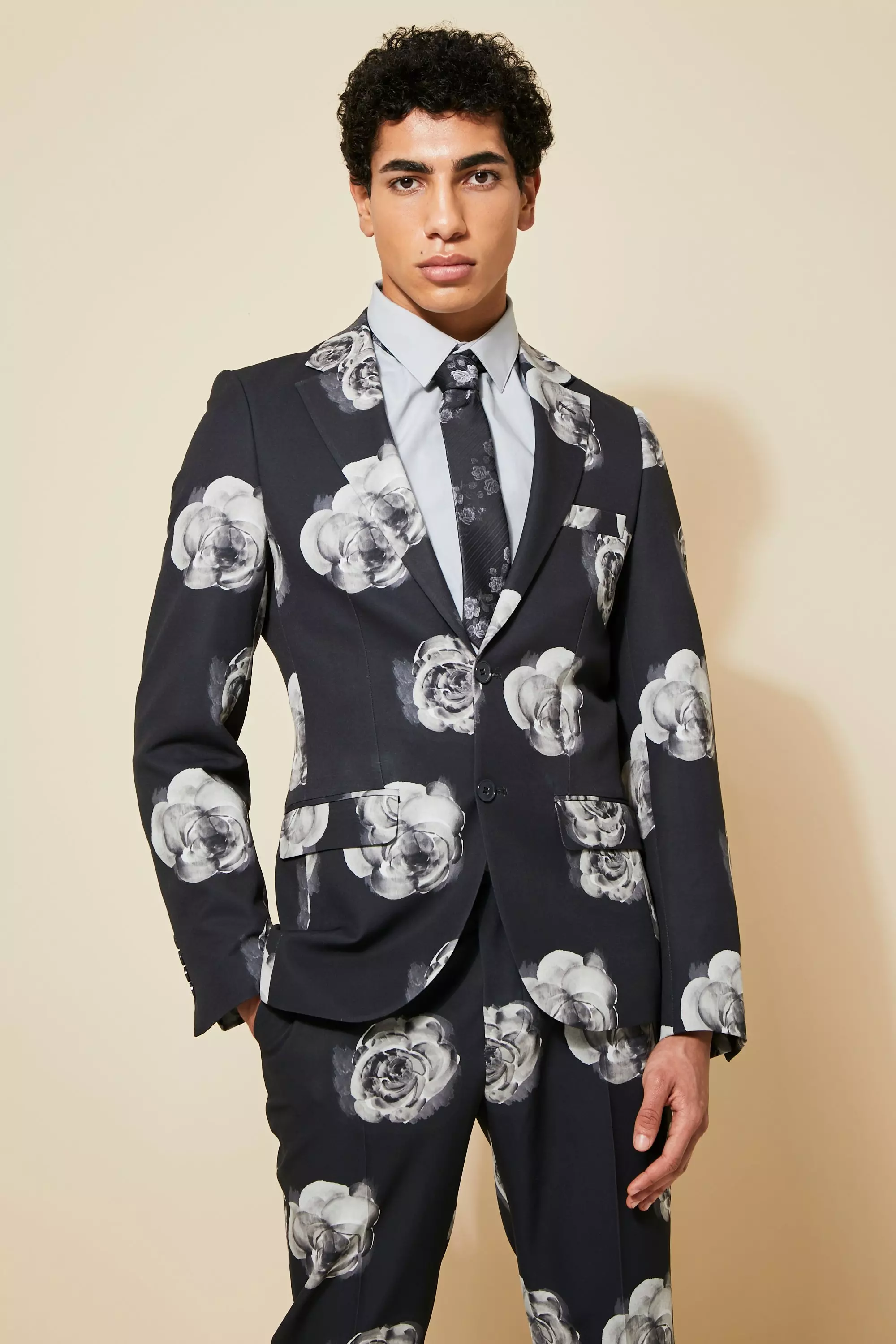 Black and white floral suit jacket online