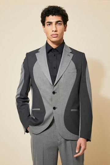 Single Breasted Relaxed Spliced Suit Jacket grey