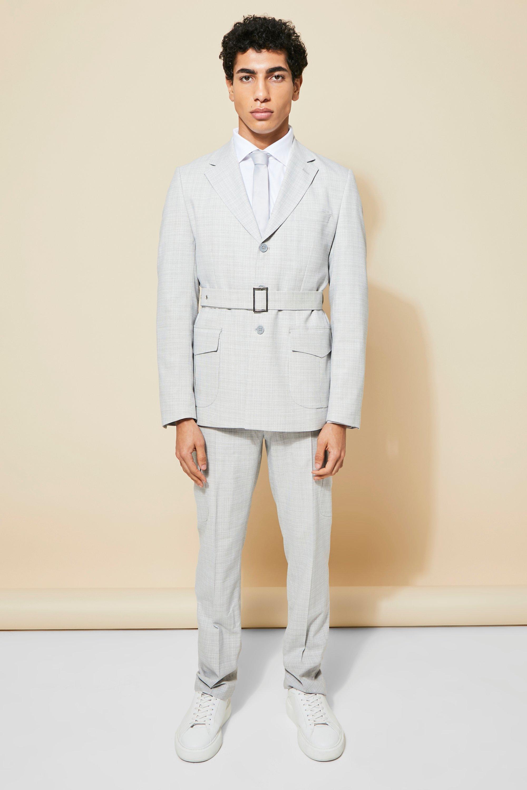 Single Breasted Check Belted Suit Jacket