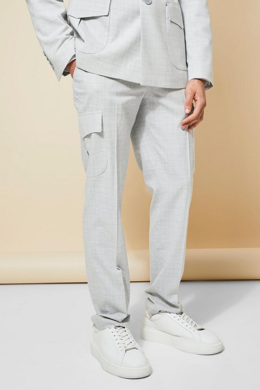 Grey grå Kostymbyxor i slim fit med cargofickor