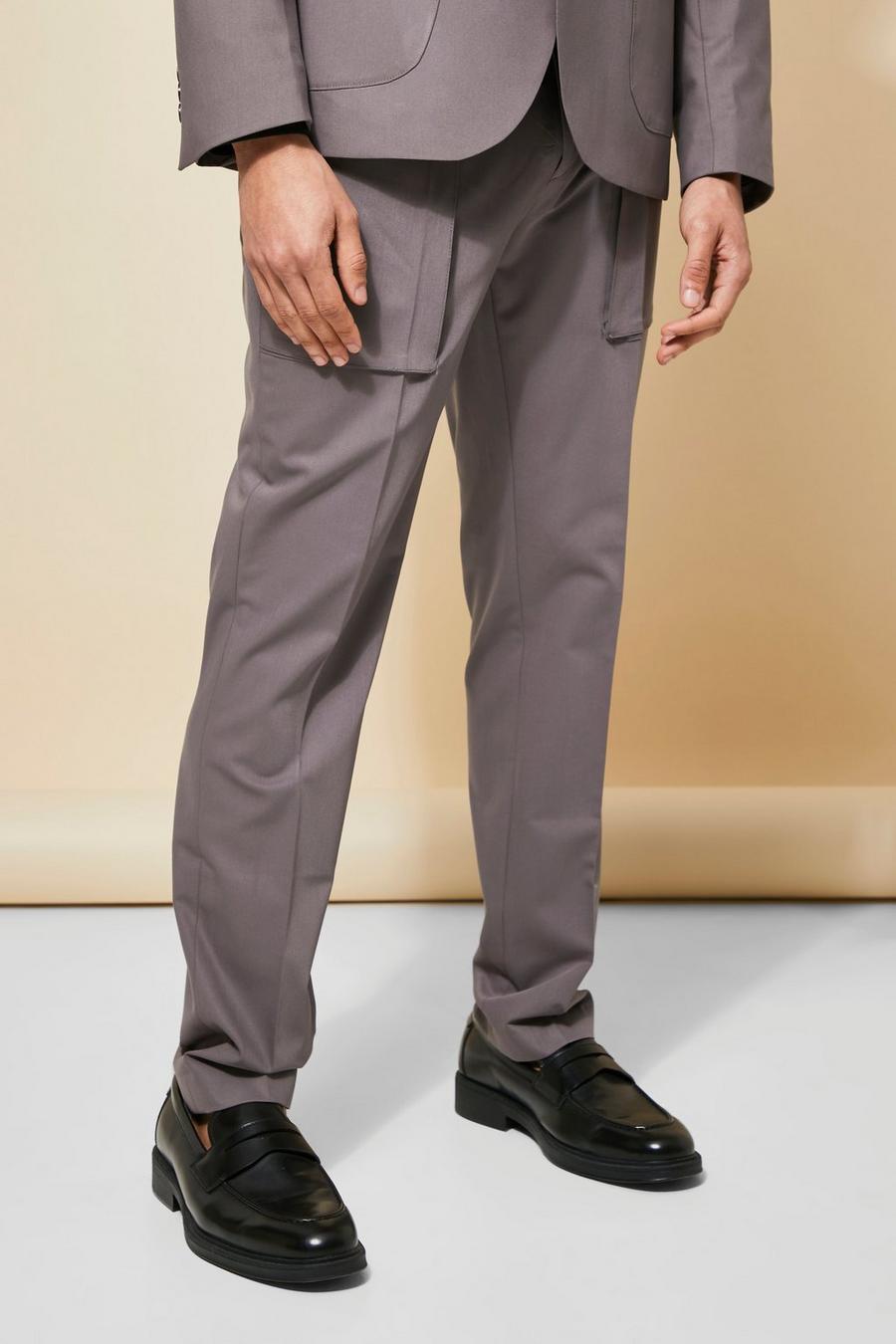 Pantaloni completo Slim Fit con tasche a toppa, Taupe beis