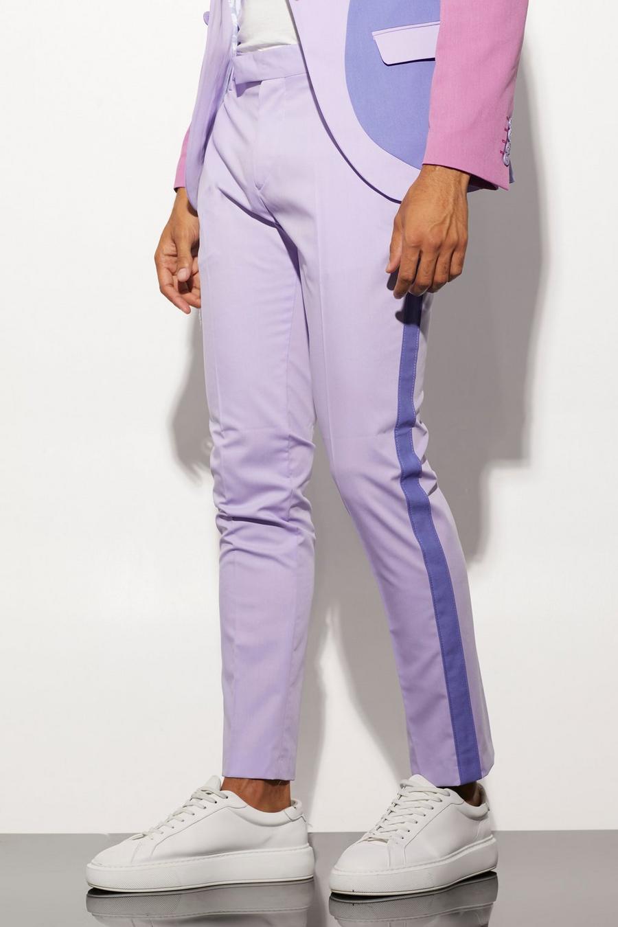Purple Skinny Spliced Suit Trousers 