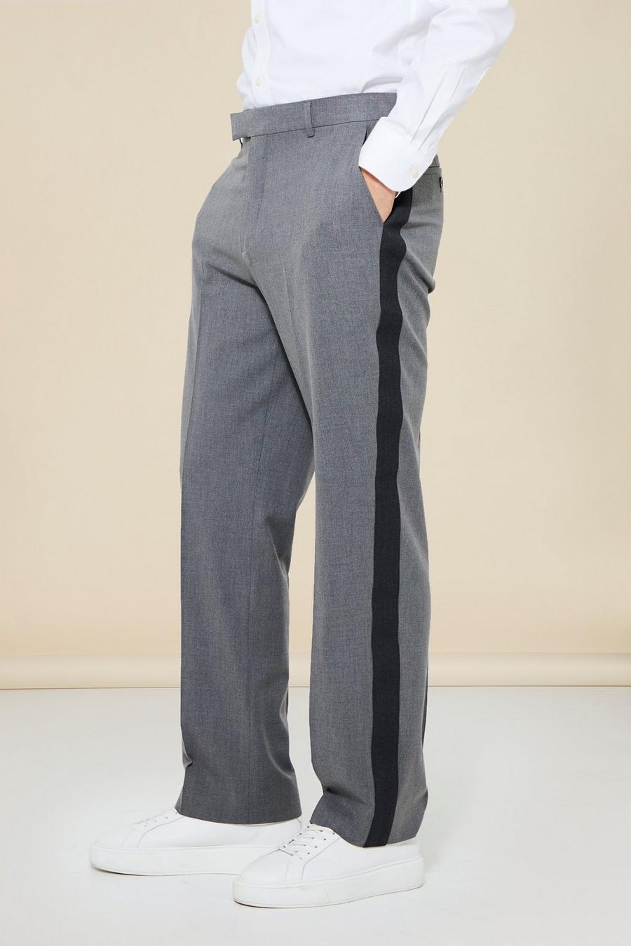Grey Relaxed Spliced Suit Trousers  image number 1
