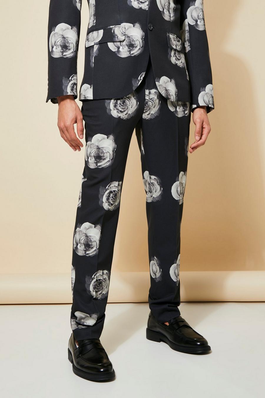 Black Skinny Floral Printed Suit Trouser image number 1