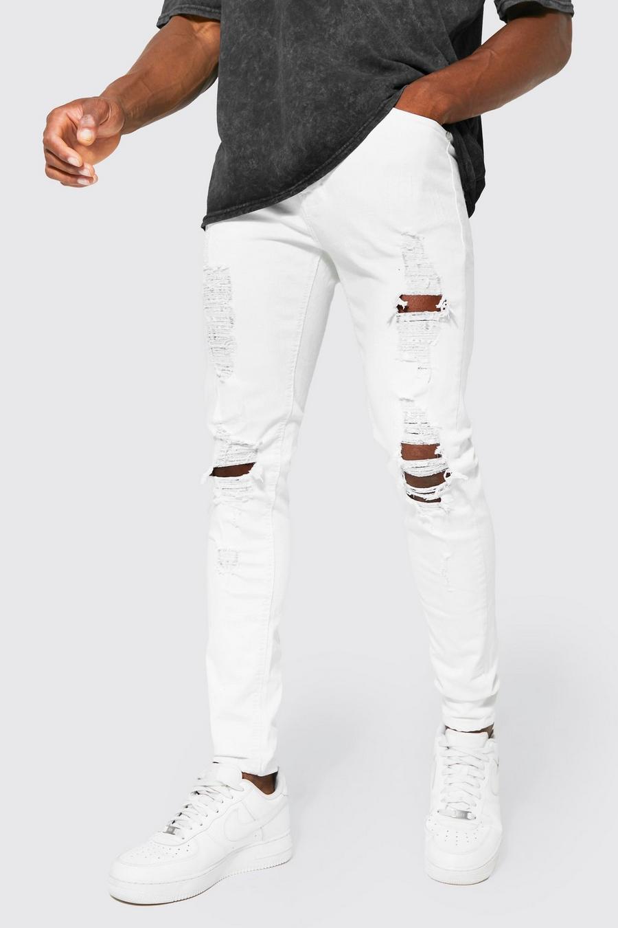 White Skinny Stretch Exploded Knee Jeans  image number 1