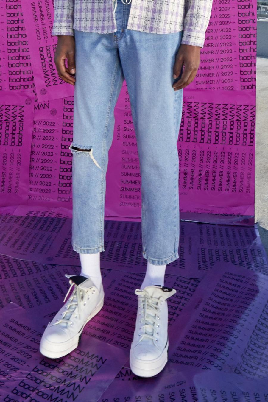Light blue Tapered Fit Knee Slash Jeans  image number 1