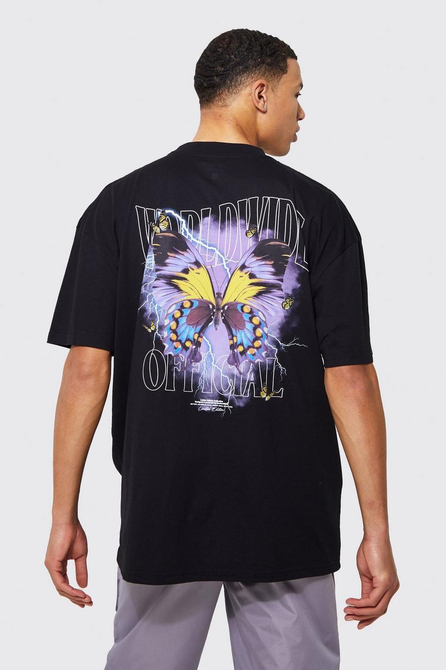 Black noir Tall Butterfly Print Extended Neck T-shirt