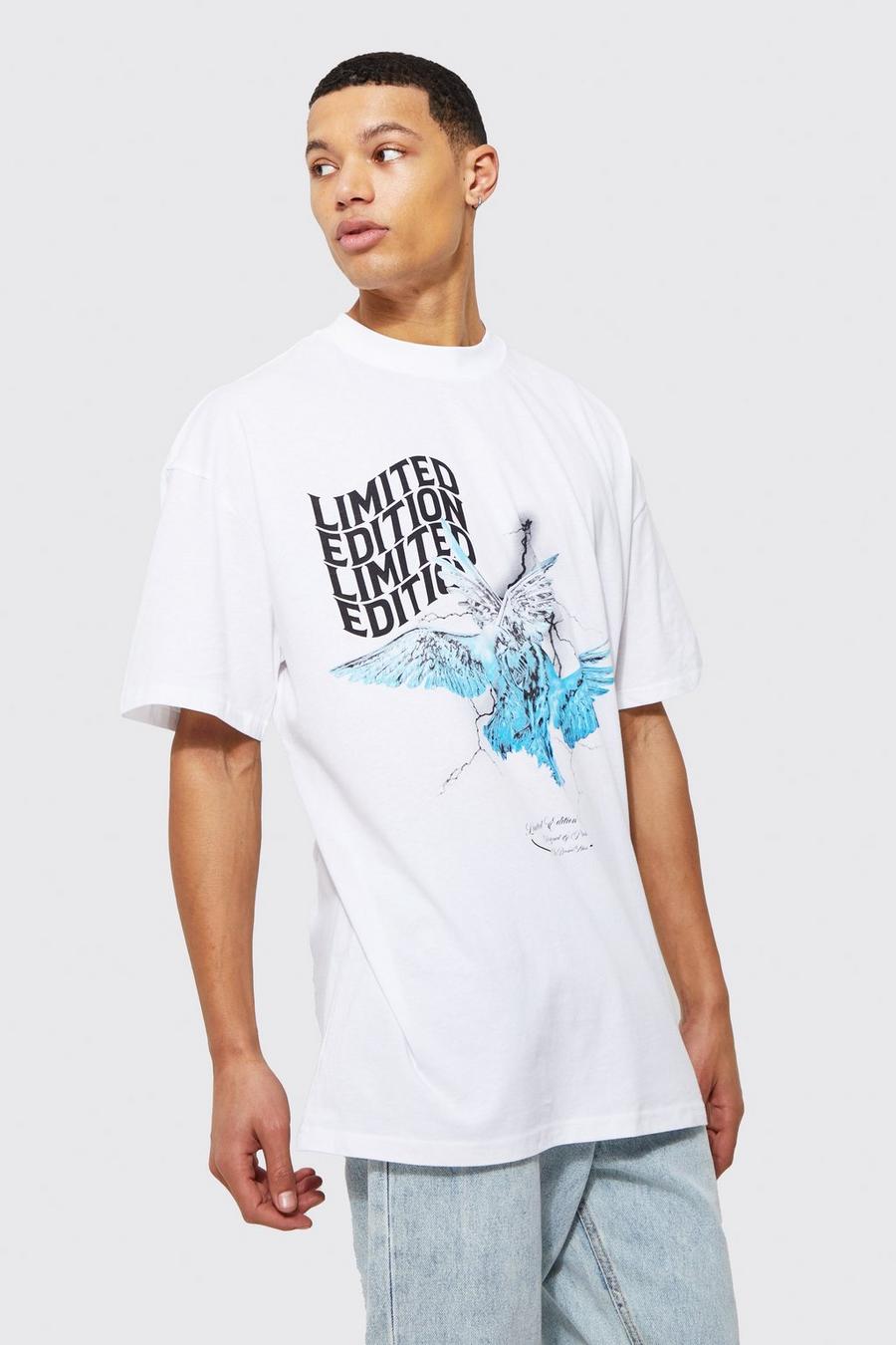 White Tall Extended Neck Oversized Dove T-shirt image number 1