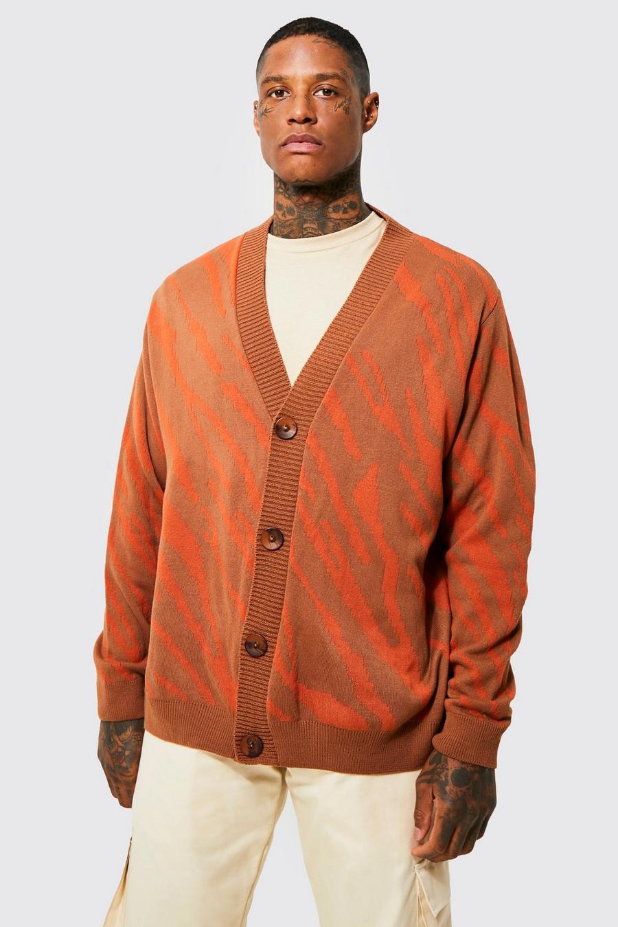Rust orange Relaxed Fit Animal Knitted Cardigan image number 1
