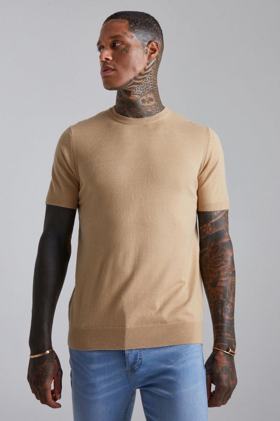 Camel beige Basic Knitted T-Shirt image number 1
