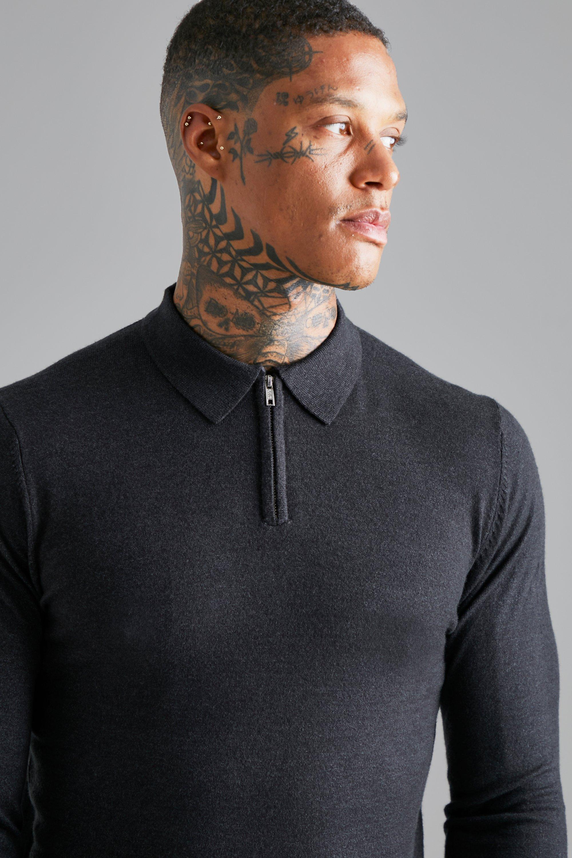 Regular Long Sleeve Half Zip Polo boohoo