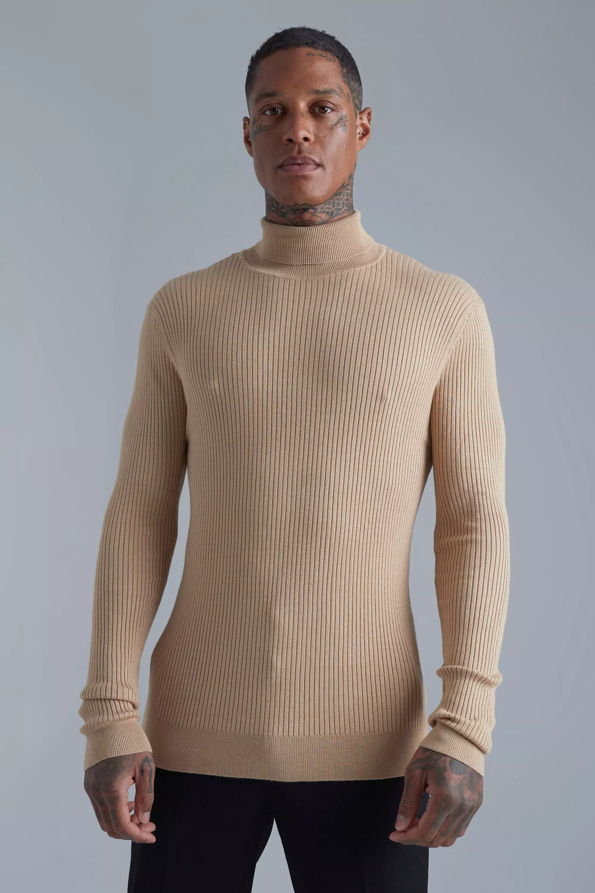 Mens camel sale roll neck jumper