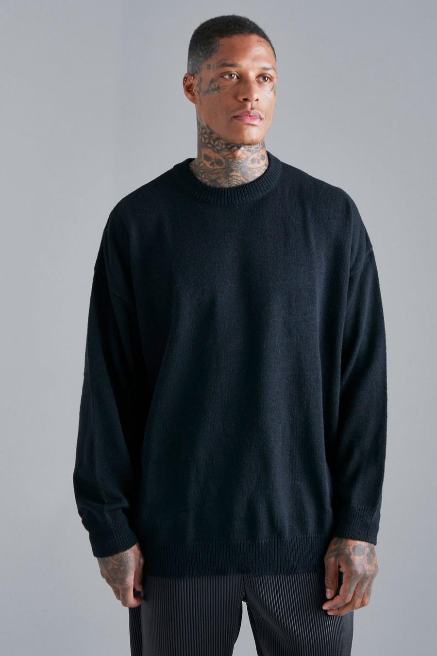 Black Oversized Crew Neck Chunky Jumper image number 1