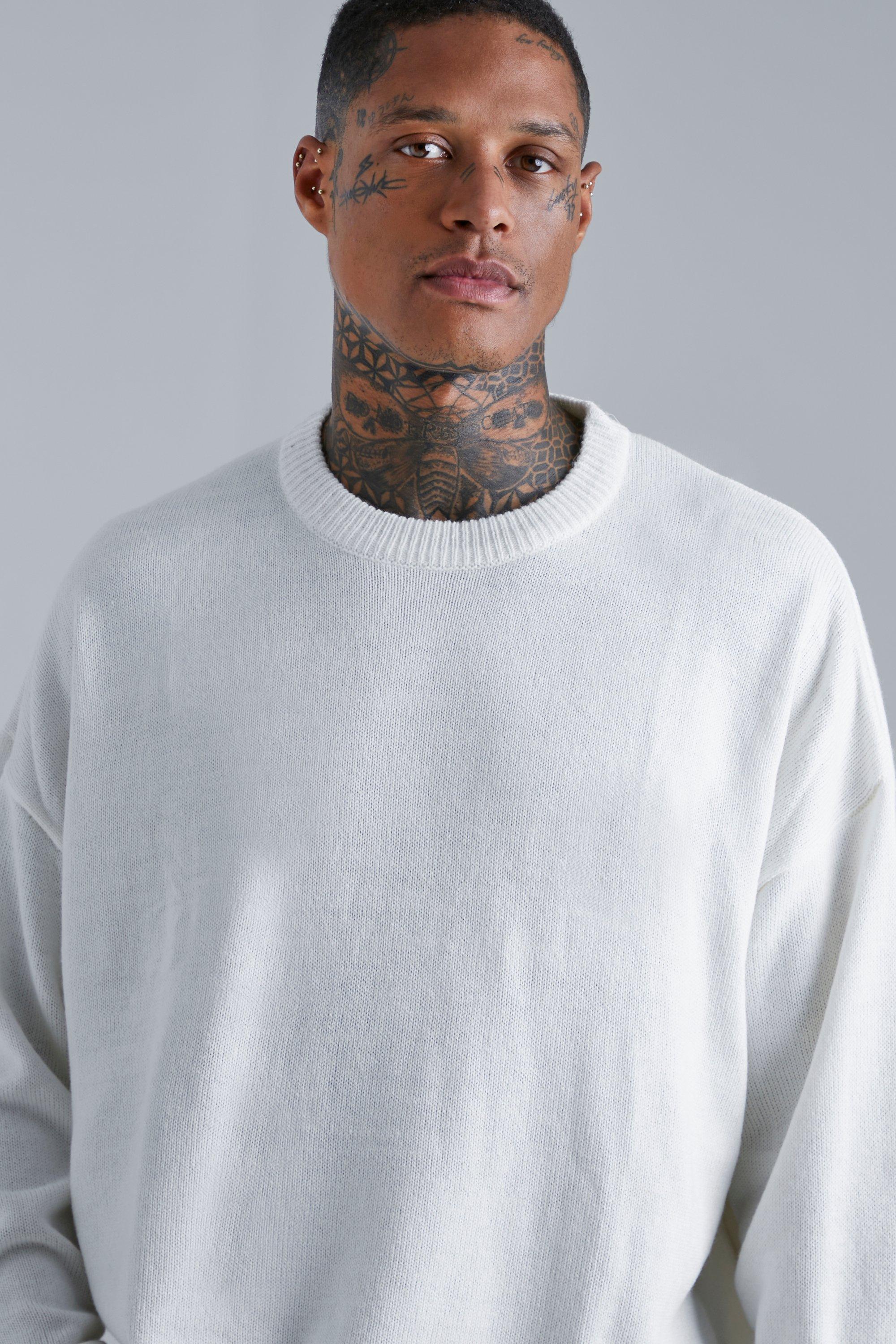 Mens Chunky Crew Neck Jumper - limestone