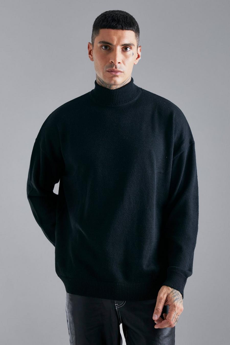 Black Oversized stickad tröja med polokrage image number 1