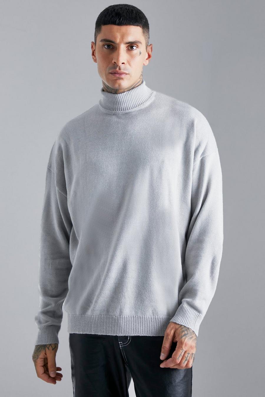 Grey marl gris Oversized Roll Neck Chunky Jumper image number 1