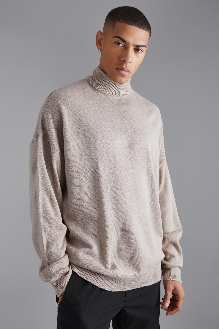 Taupe Oversized Roll Neck Chunky Jumper image number 1