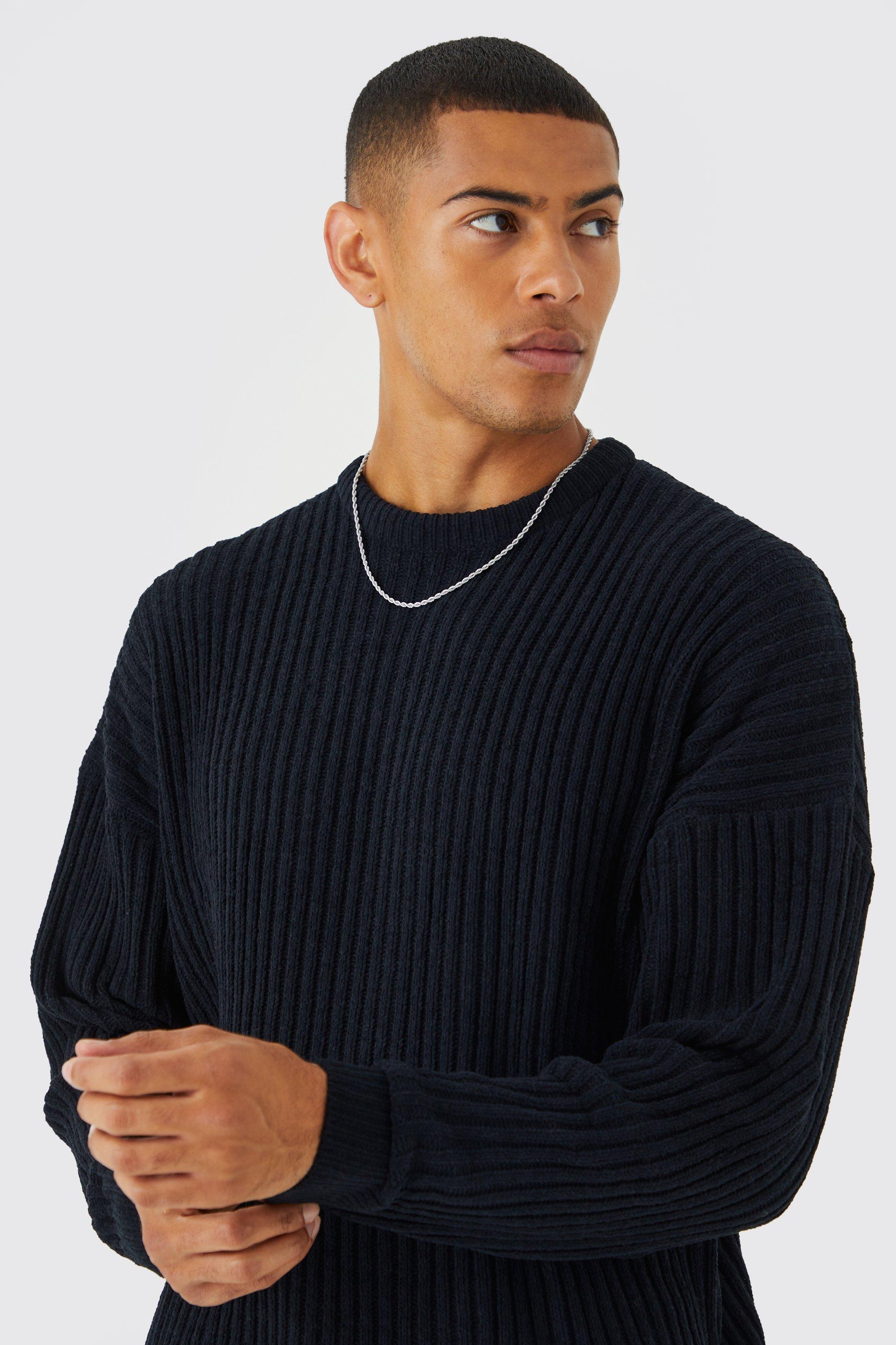 Mens black clearance ribbed jumper