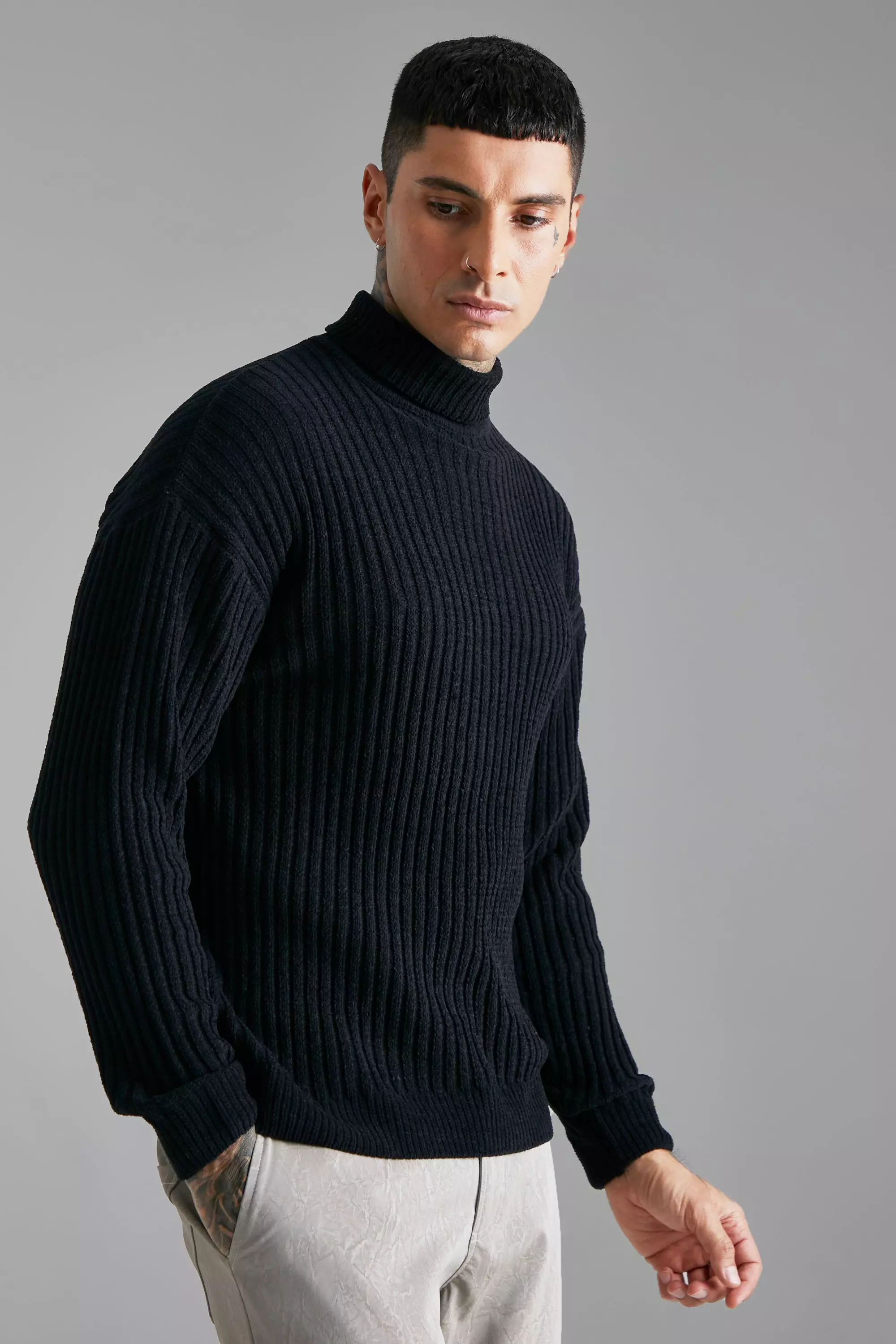 Black polo neck outlet ribbed jumper