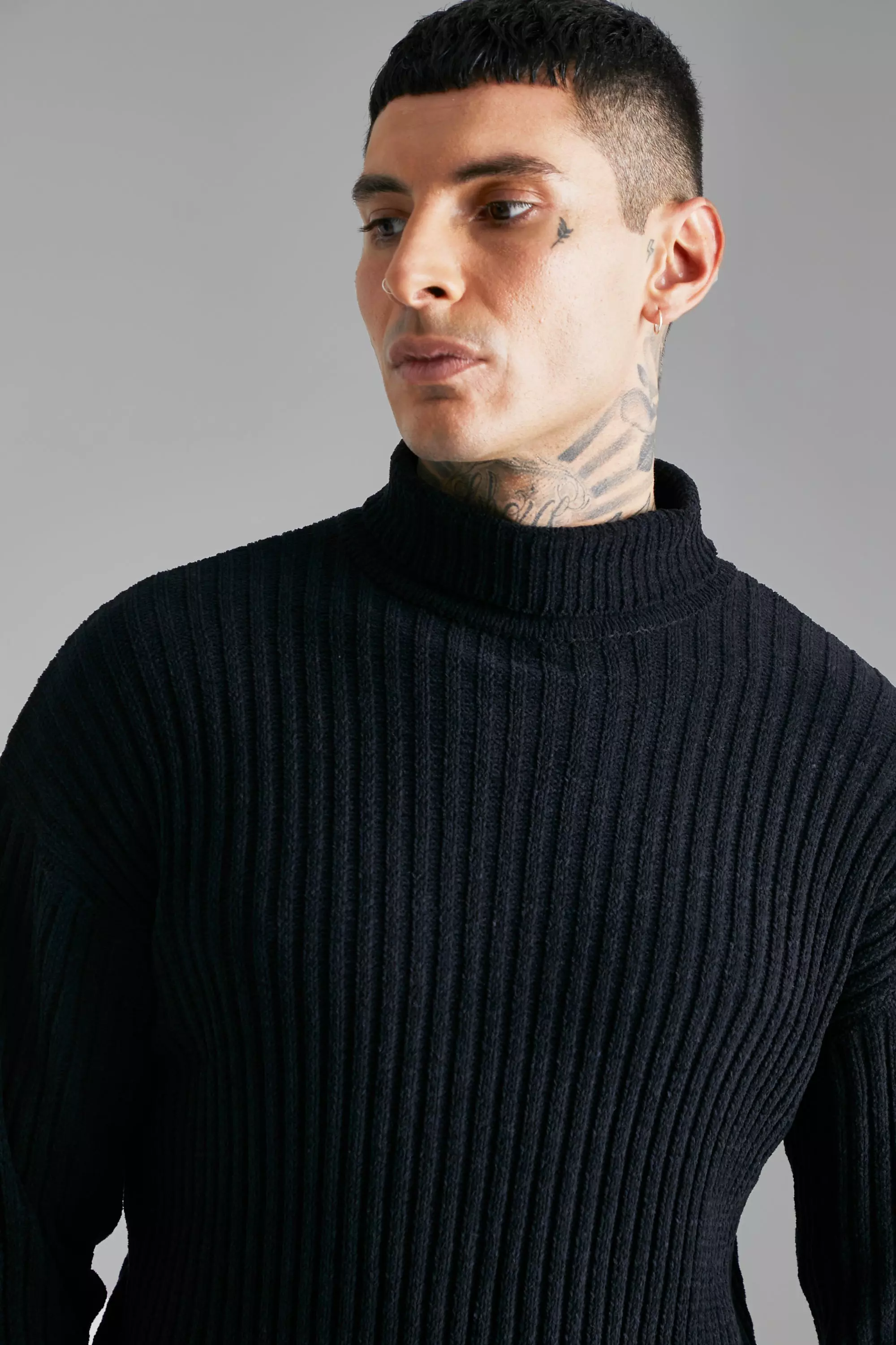 Regular Roll Neck Chenille Ribbed Jumper