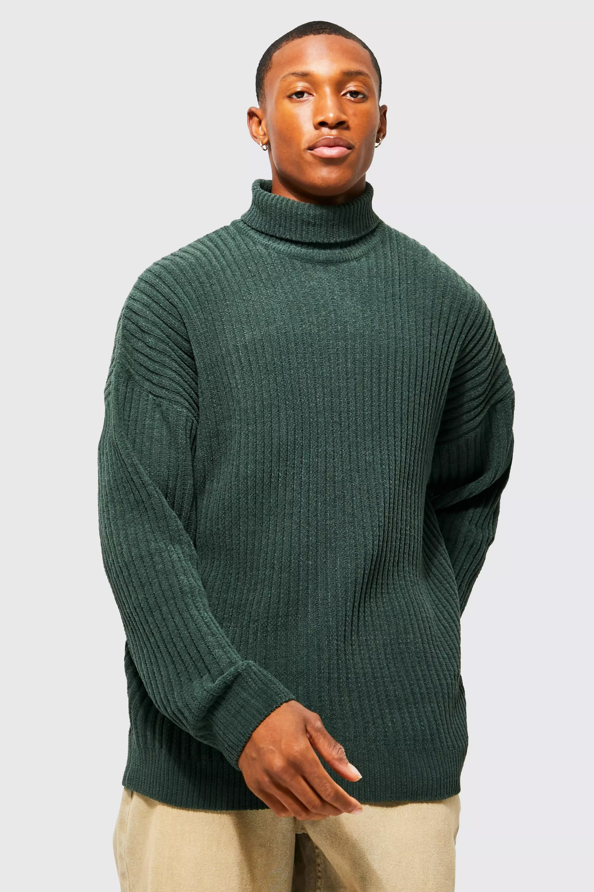 Mens green roll deals neck jumper