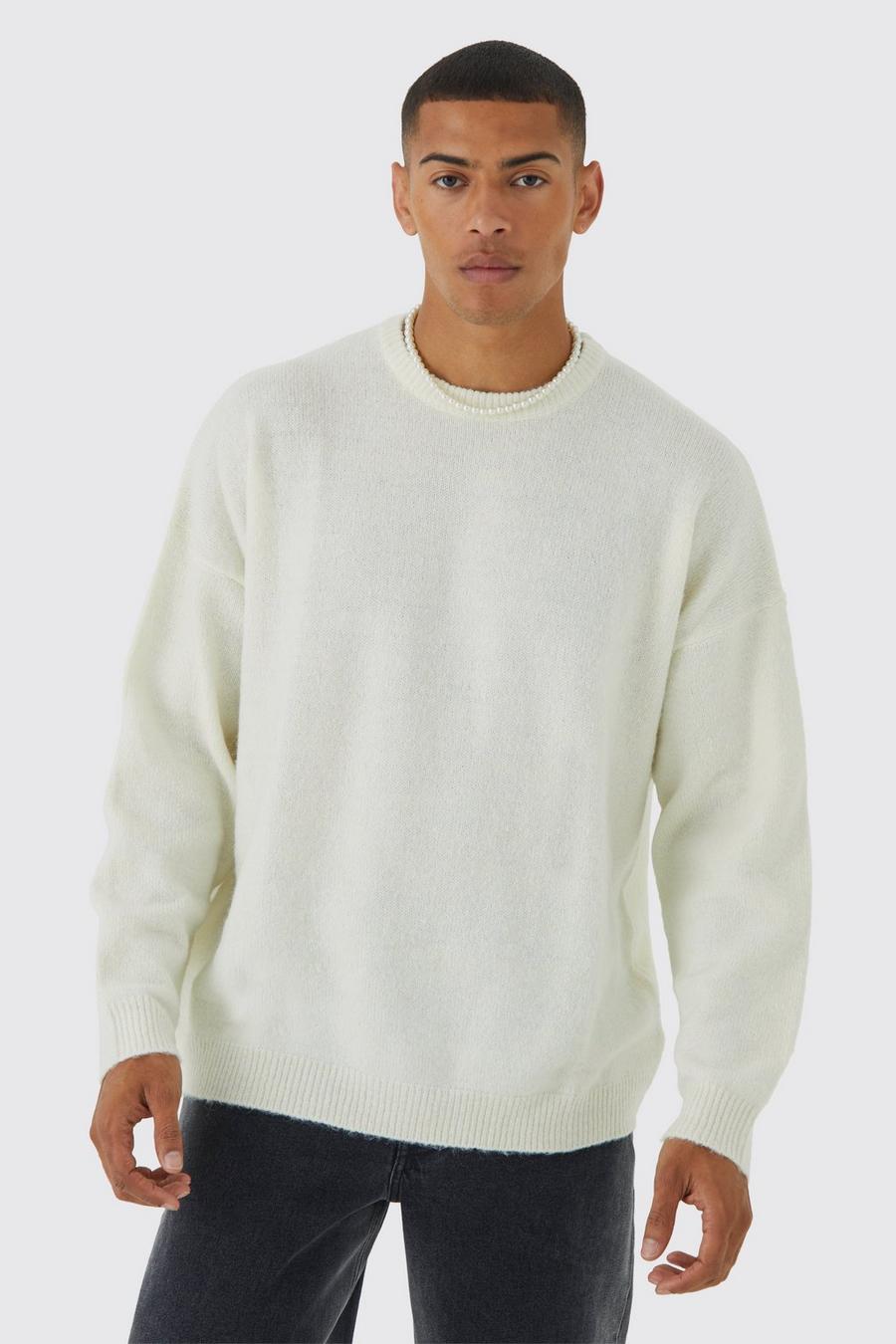 Cream Oversized Brushed Yarn Crew Neck Sweater