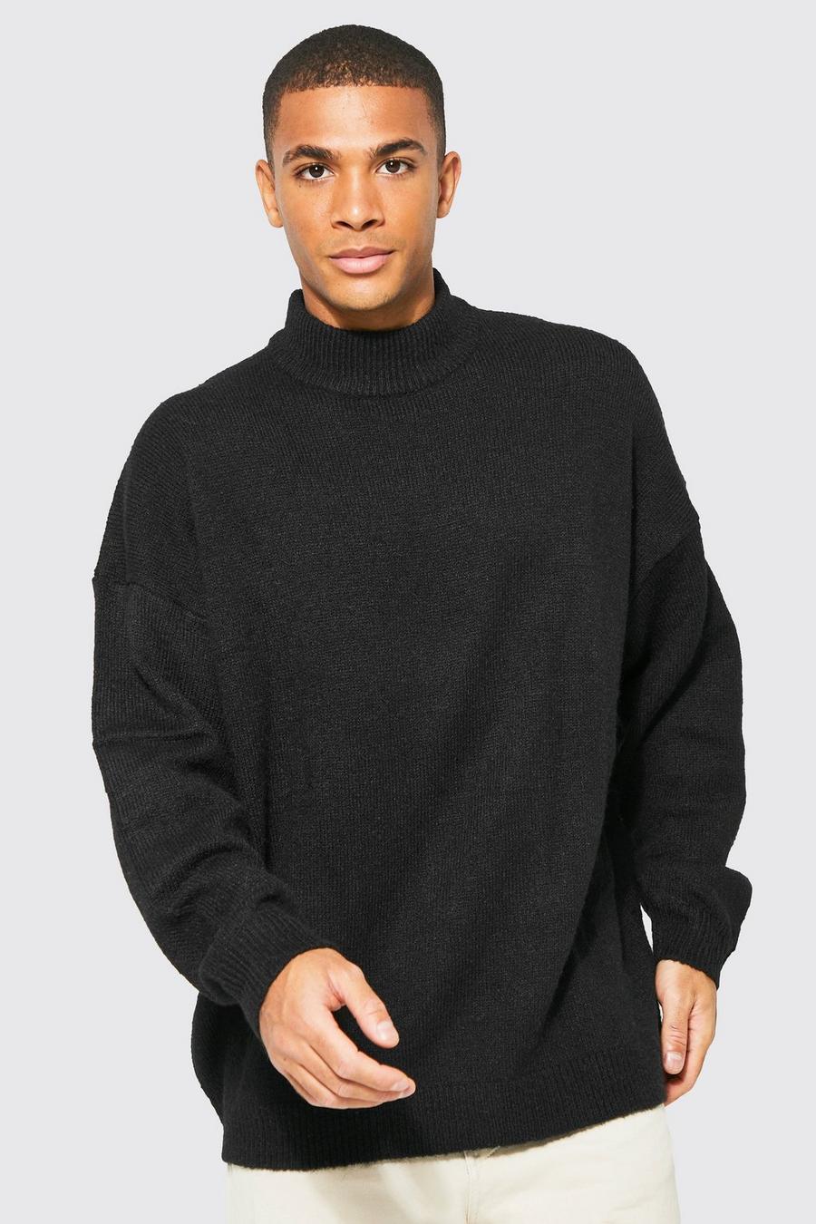 Black svart Oversized stickad tröja med hög hals image number 1