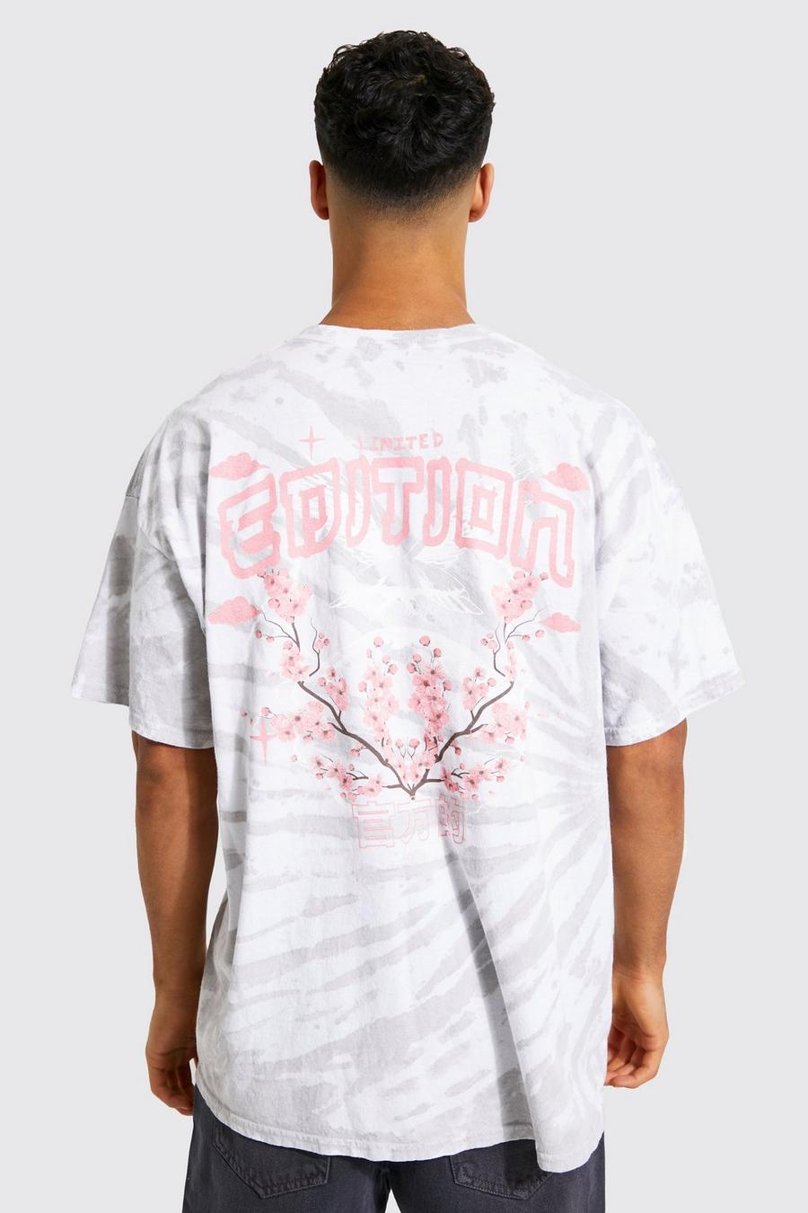 Oversize Batik T-Shirt mit Blossom Print, Grey gris image number 1