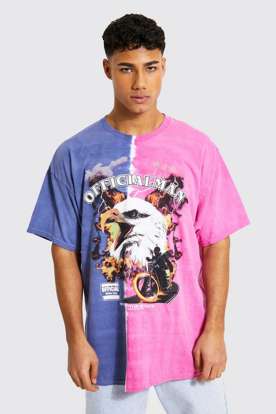 T-shirt oversize in fantasia tie dye con grafica di aquila, Multi