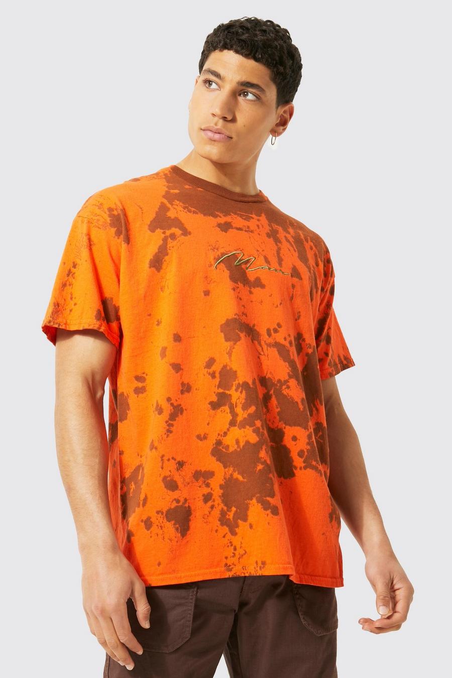 Orange Oversized Man Signature Tie Dye T-shirt image number 1