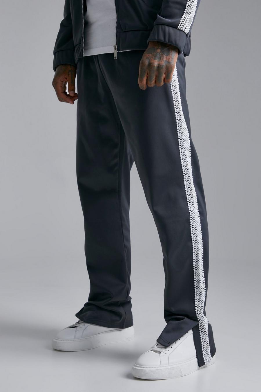 Charcoal Relaxed Fit Taped Tricot Split Hem Jogger image number 1