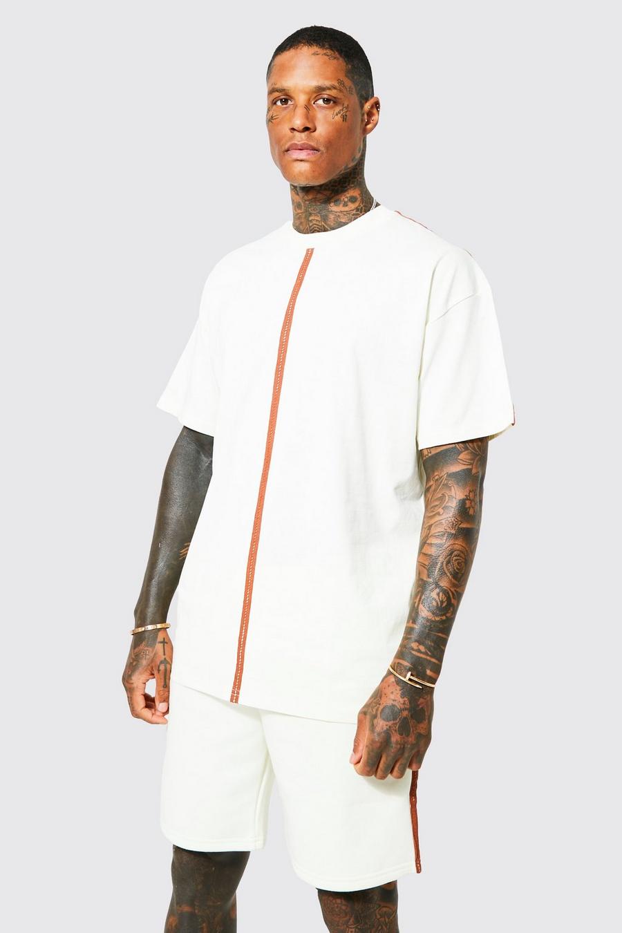 Ecru white Oversized Tape Detail T-shirt