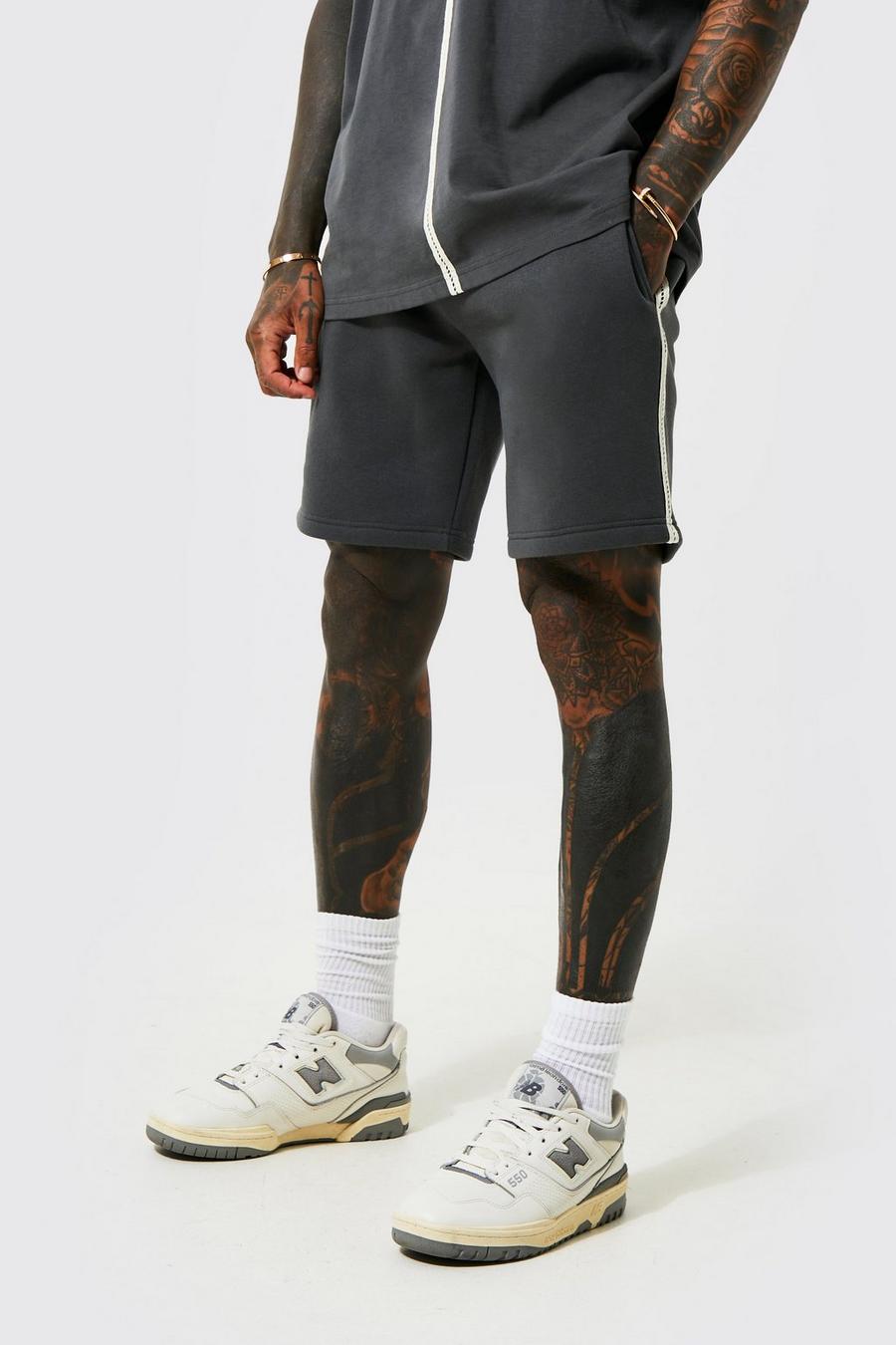 Charcoal Loose Fit Tape Detail Shorts image number 1