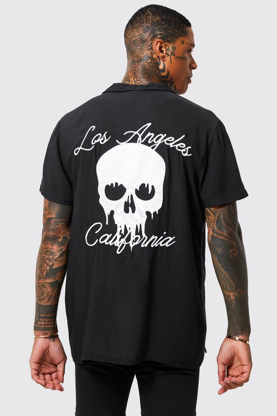 Black nero Viscose Skull  Revere Shirt