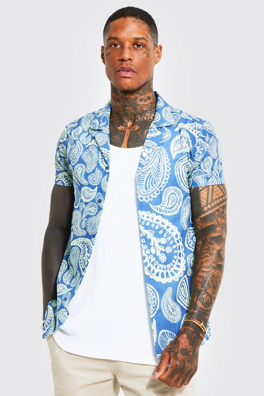Blue Paisley Muscle Revere Shirt  image number 1