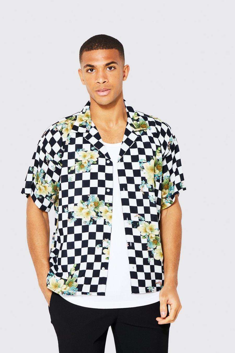 Multi Checkboard Viscose Boxy Revere Shirt image number 1
