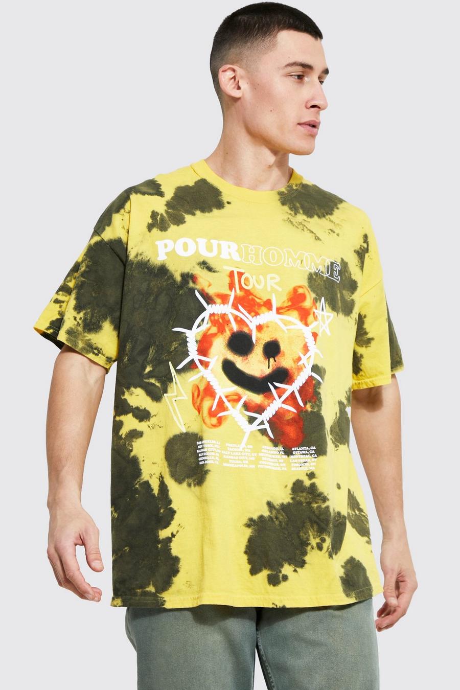 Yellow Oversized Tie Dye Pour Homme Graphic T-shirt image number 1