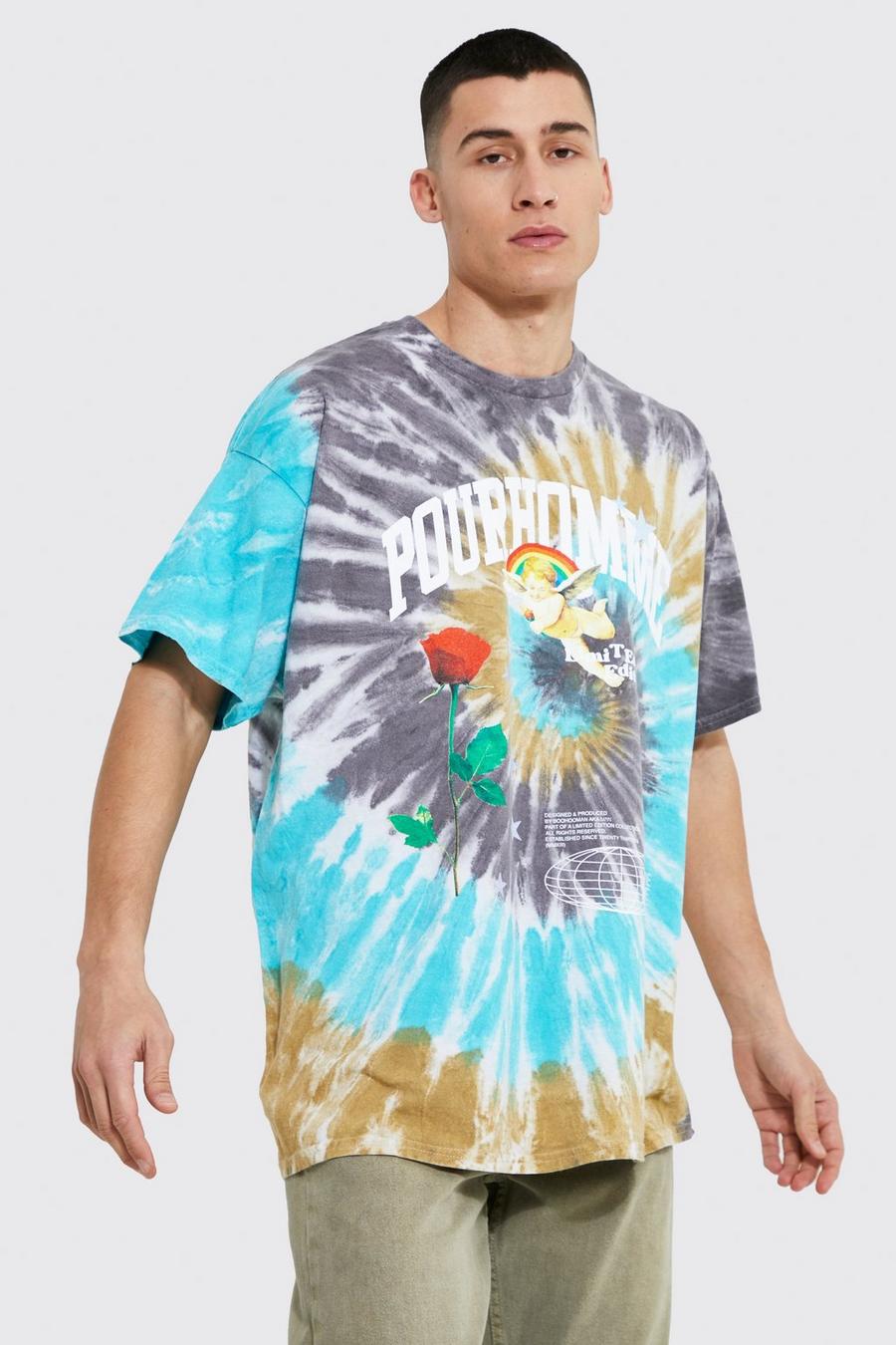 Charcoal grey Oversized Pour Homme Tie Dye T-shirt