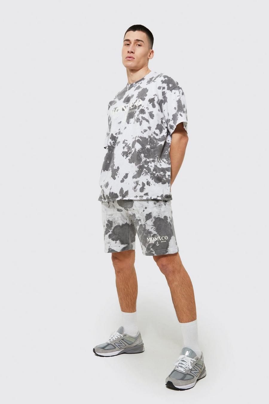 Charcoal gris Oversized Acid Wash Gebleekt T-Shirt En Shorts Set