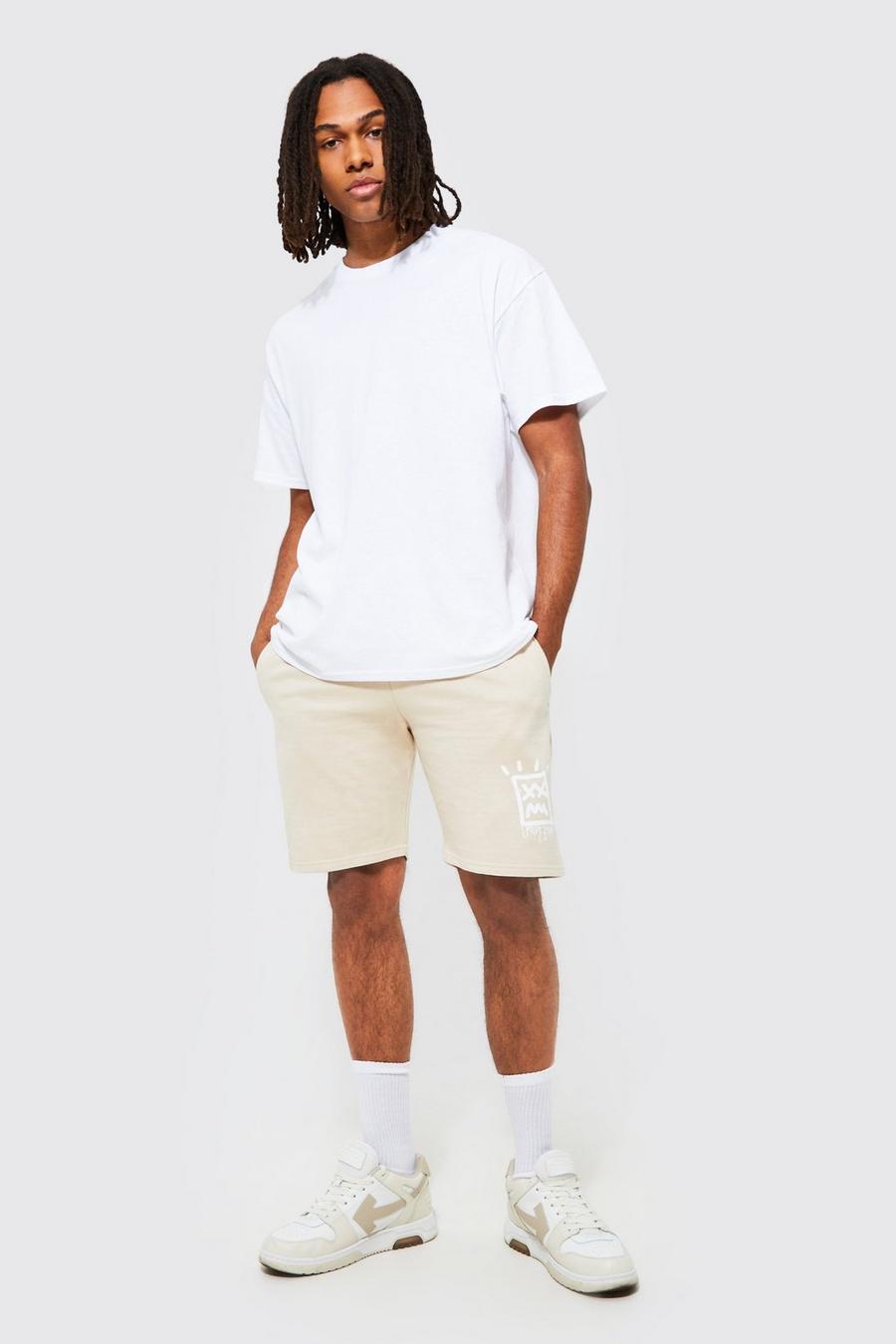 Ecru white Oversized Back Graphic T-shirt And Short Set image number 1