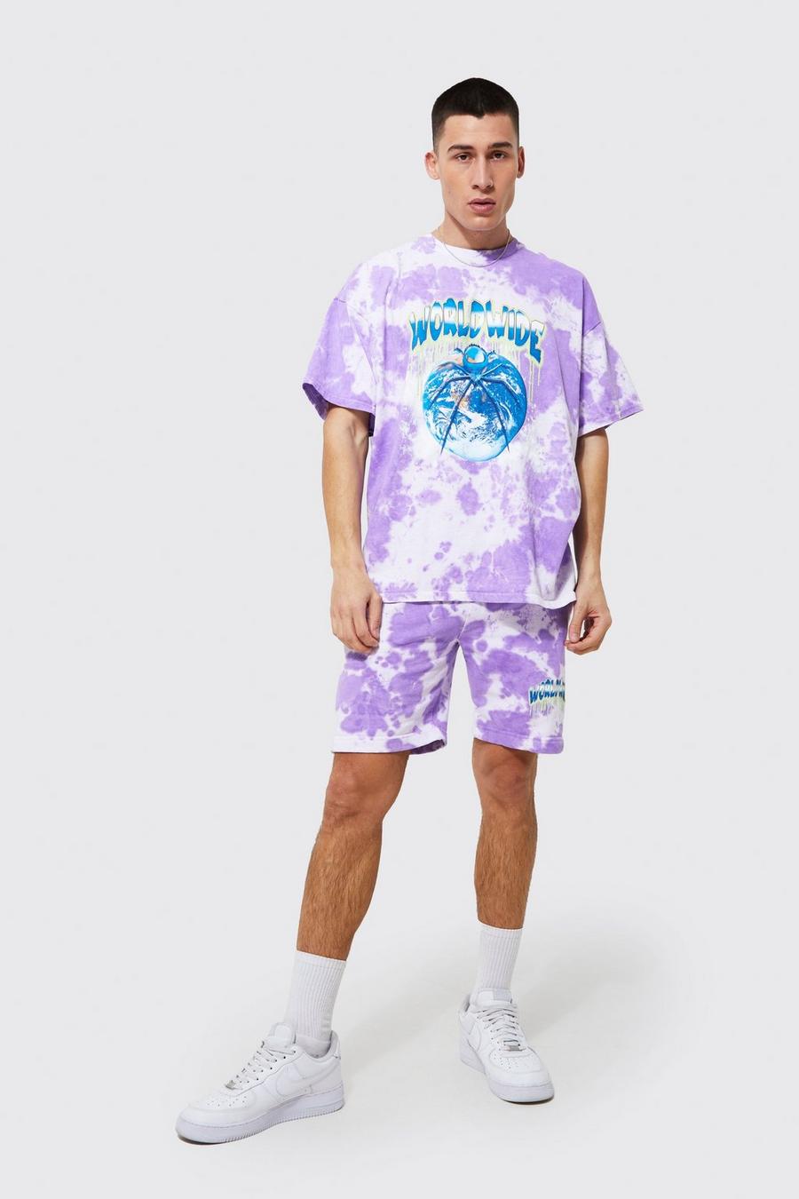 Purple Oversized Tie Dye T-Shirt En Shorts Set image number 1