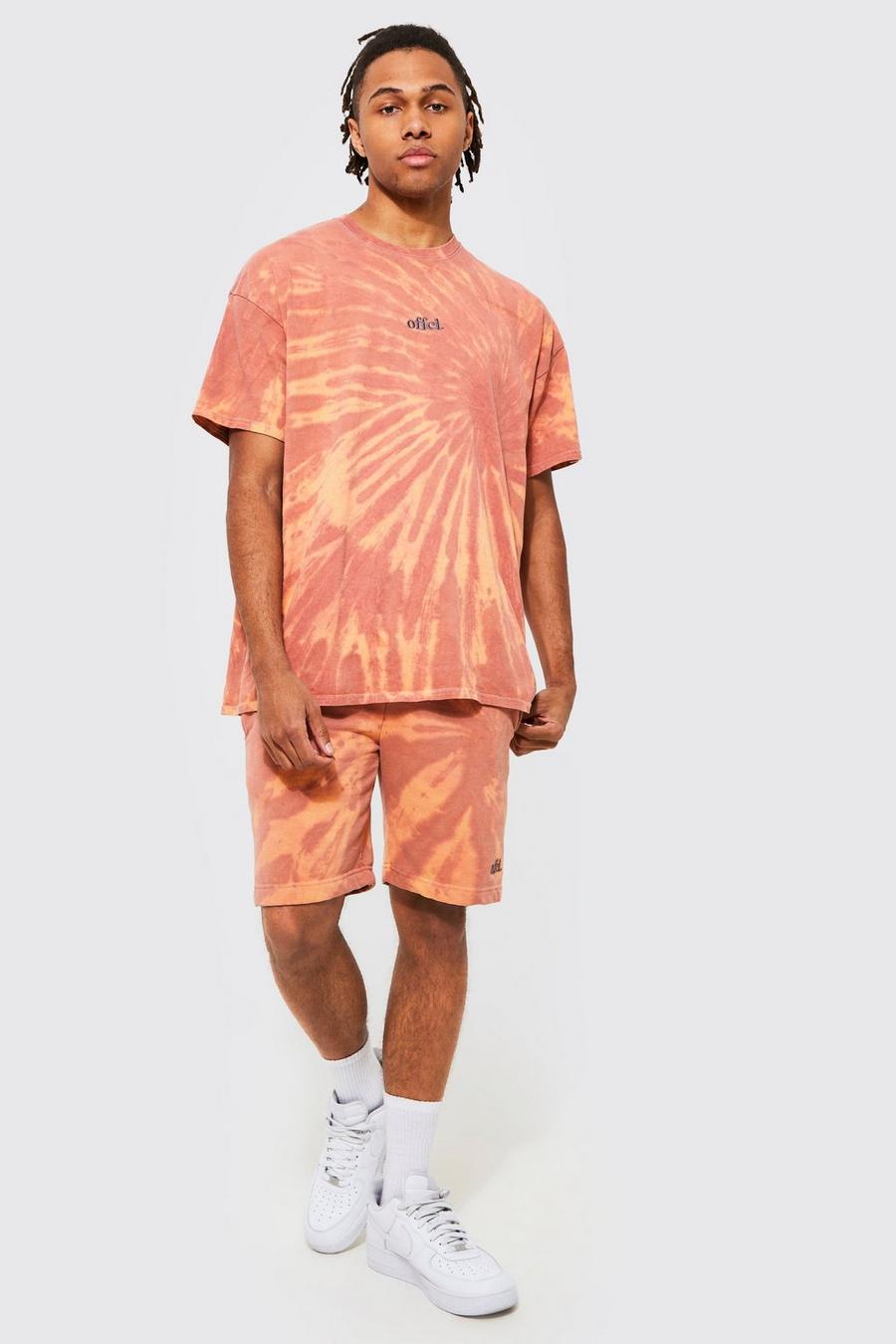 Orange Oversized Tie Dye Official T-Shirt En Shorts Set image number 1