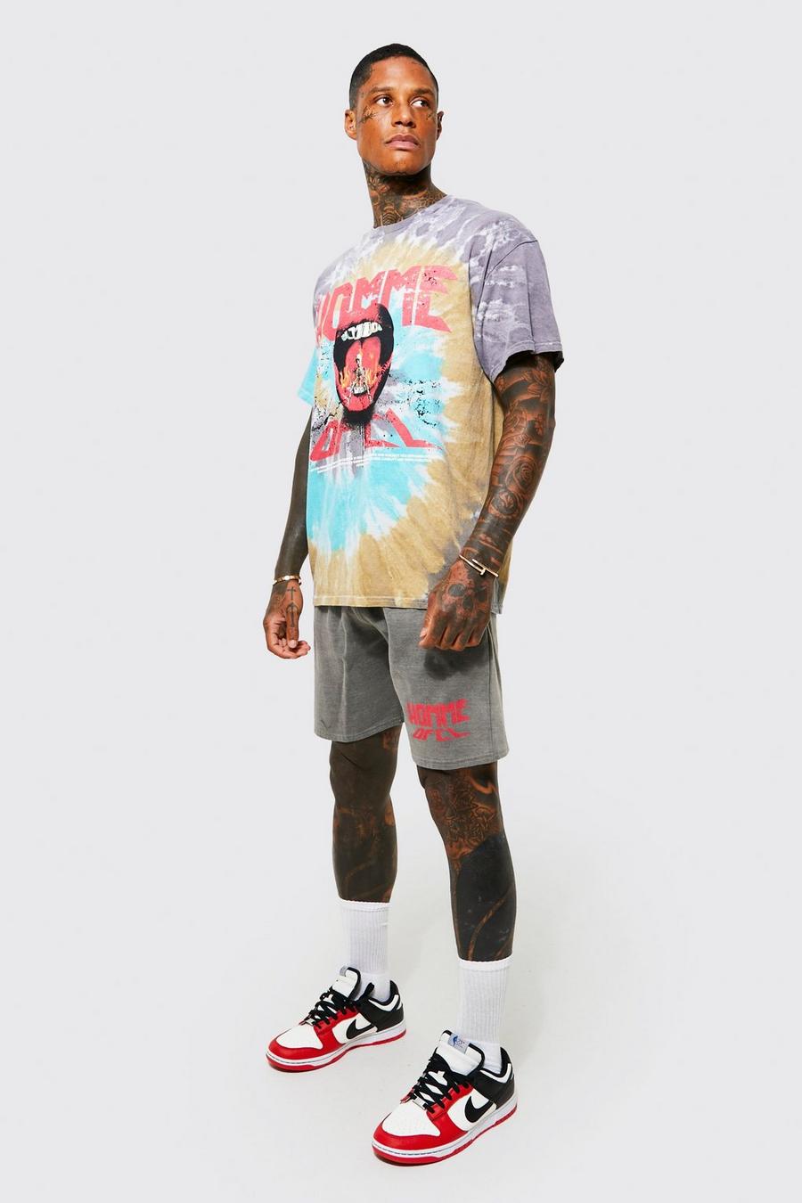 Charcoal grigio Oversized Tie Dye T-shirt And Short Set