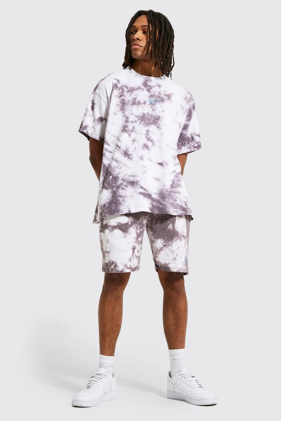 Ecru Oversized Tie Dye Official T-Shirt En Shorts Set image number 1
