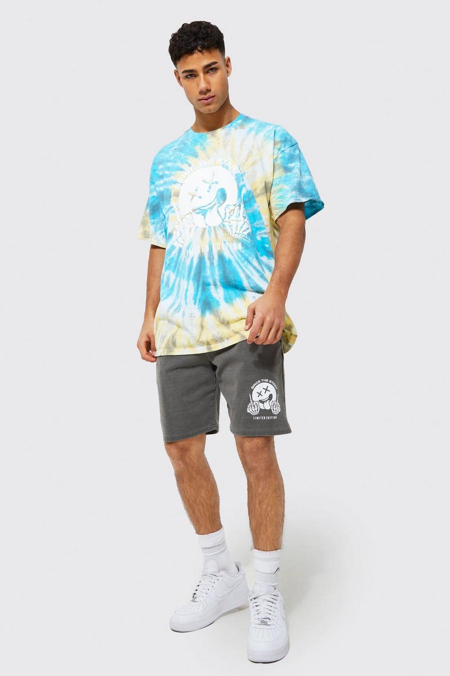 Multi Oversized Tie Dye Schedel T-Shirt En Shorts Set image number 1