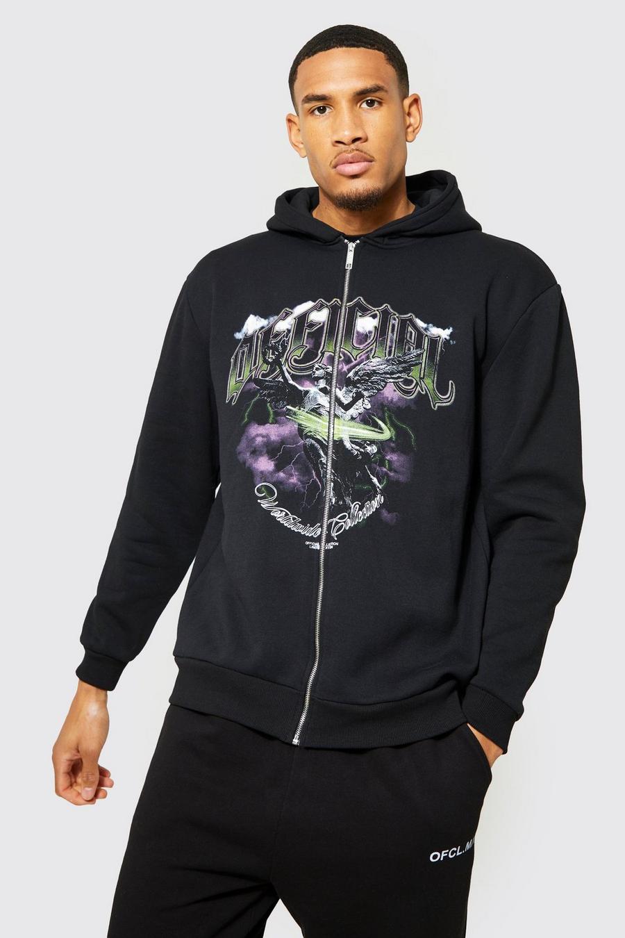 Black Tall Statue Graphic Zip Through Hoodie image number 1